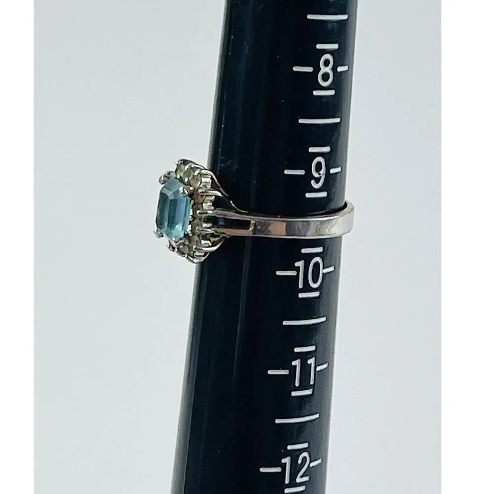 Vintage Ring 14K GE Gold Electroplate Taiwan Size 9 Aquamarine Blue Pale Rhinest - Picture 7 of 16